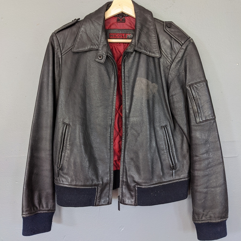 Vintage Nicole Miller Leather Bomber Jacket